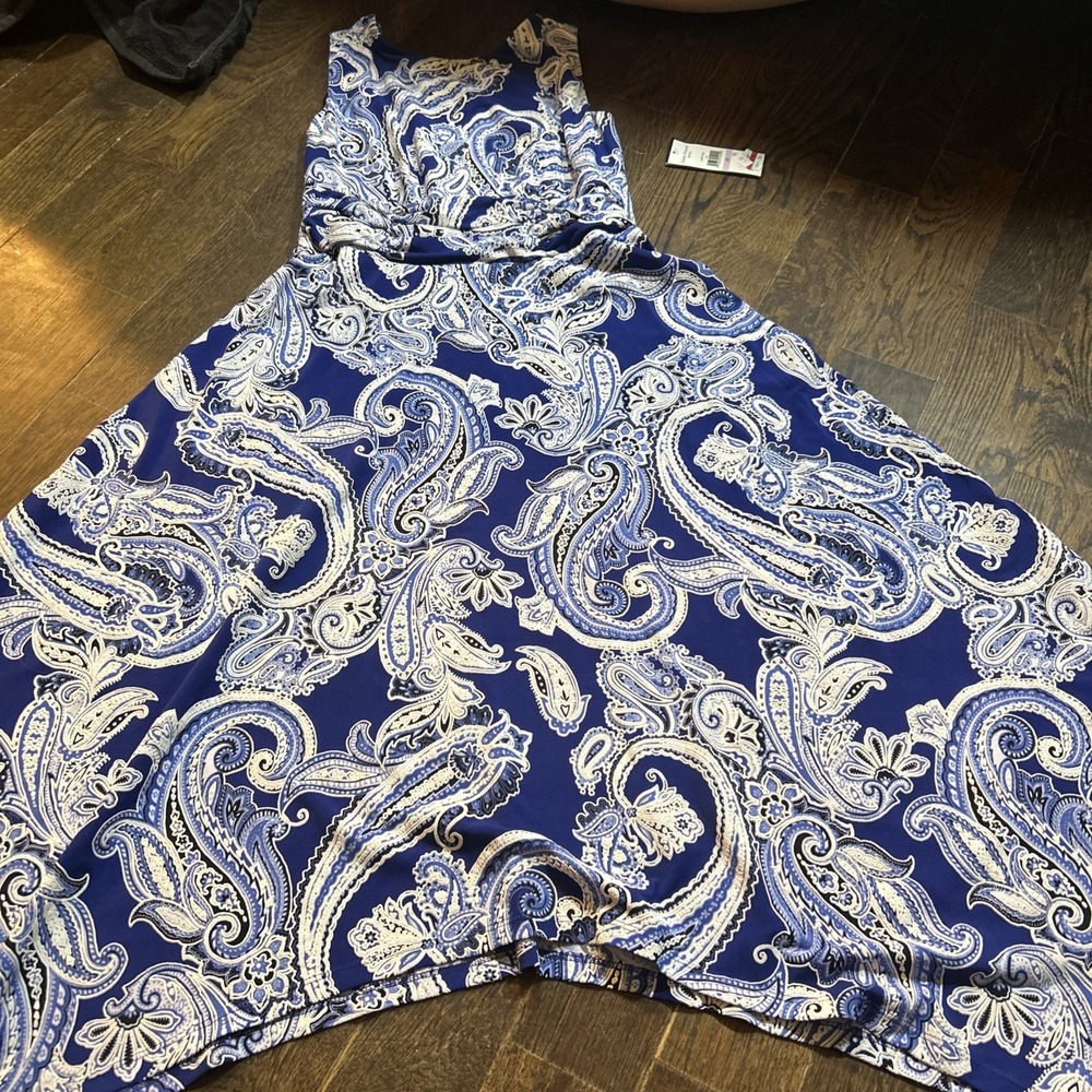 Jessica Howard Womens 6‎ Petite Dress A-Line Hanky Hem Blue White Paisley NWT